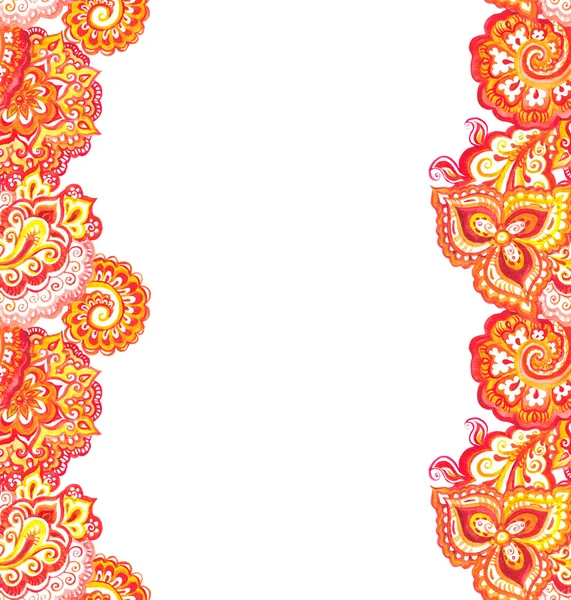 Borde floral rojo con adorno indio —  Fotos de Stock