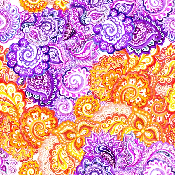 Repeating eastern pattern with indian paisley. Watercolor decor — ストック写真