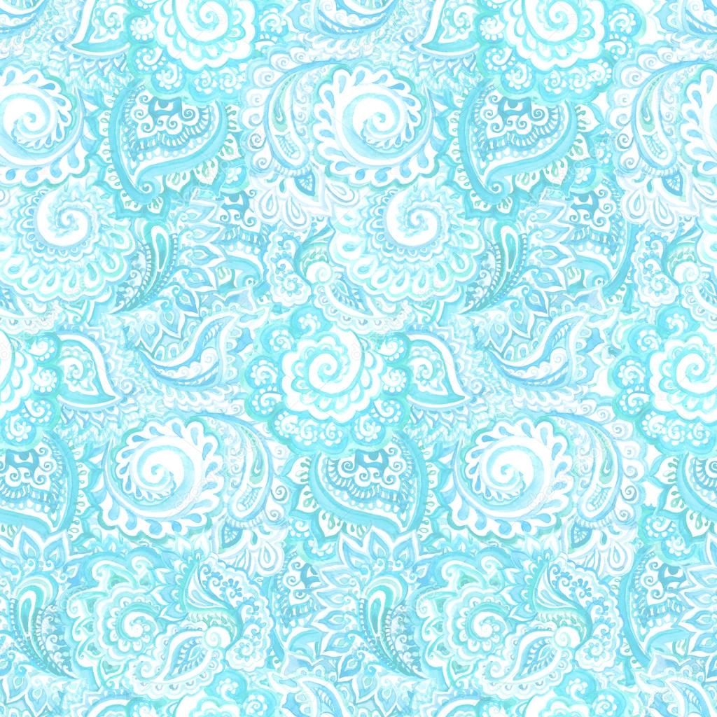 Gentle seamless light blue background in ornate ornamental style