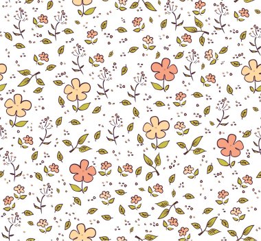 Floral white seamless background with yellow and pink flowers