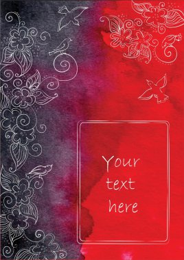 Kuşlar ve çiçekler kırmızı arka plan ile süsleme