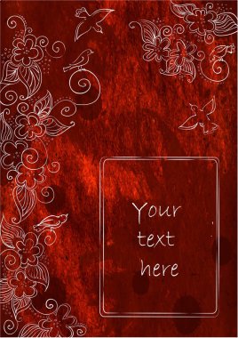 Kuşlar ve çiçekler kırmızı arka plan ile süsleme