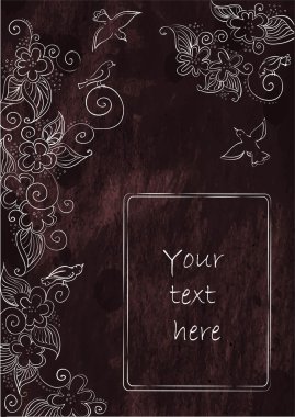 Çiçekler ve kuşlar ile karanlık süs kartpostal