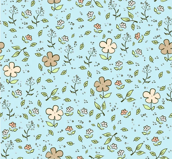 Floral calme fond bleu sans couture avec des fleurs jaunes — Image vectorielle