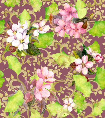 Vintage floral ornament. Seamless watercolor ornament