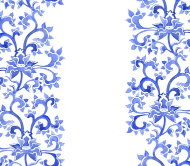 Floral asian ethnic repeating pattern. Watercolor ornament