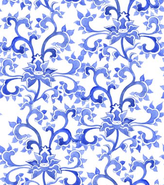 Floral asian ethnic repeating pattern. Watercolor pattern
