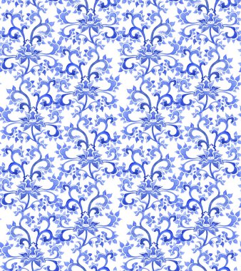 Floral asian ethnic repeating pattern. Watercolor ornament