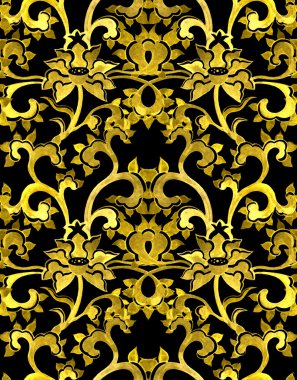 Repeat floral ornamental pattern with chinese golden flowers