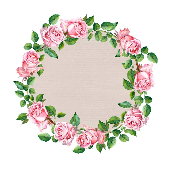 Une couronne de fleurs roses. Bordure du cercle floral. Aquarelle — Photo