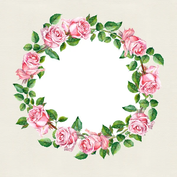 Une couronne de fleurs roses. Bordure du cercle floral. Aquarelle — Photo