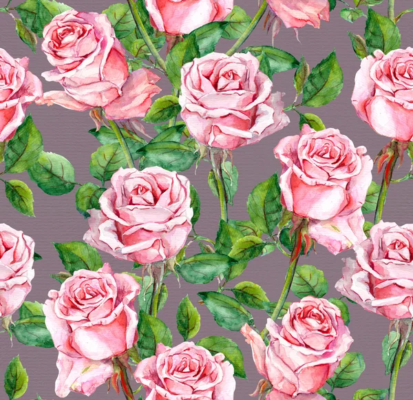 Sulu boya pembe Gül çiçek yinelenen desen — Stok fotoğraf