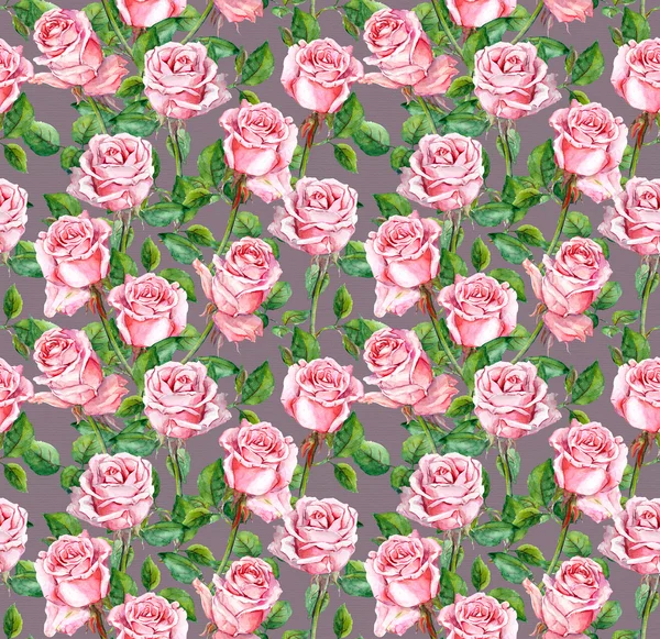 Watercolor pink rose flowers repeated pattern — Stock Photo, Image