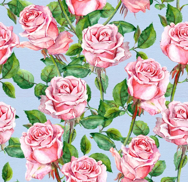 Aquarela rosa rosa flores padrão repetido — Fotografia de Stock