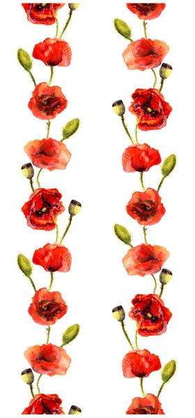 Watercolor border with poppies — Stock Photo, Image