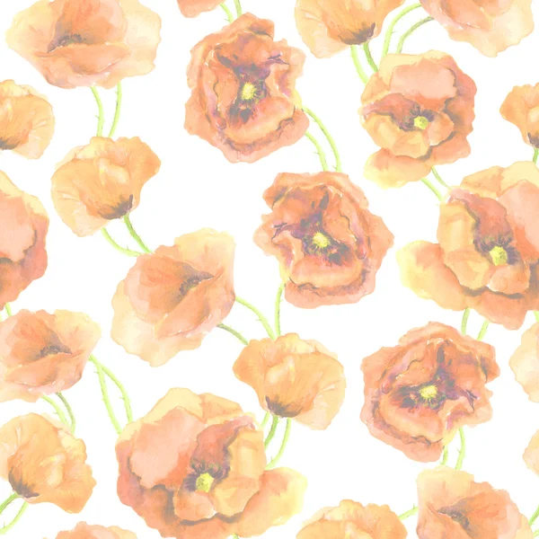 Seamless floral backdrop with pastel poppy flowers. Watercolor hand painted art — Zdjęcie stockowe