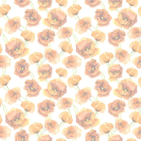 Seamless floral background with pastel delicate poppy flowers. Aquarell painted drawing — 图库照片