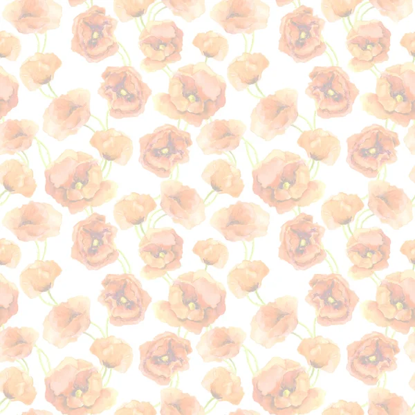 Vintage pastel floral seamless wallpaper with light red poppy flowers. Aquarelle painted drawing — Zdjęcie stockowe