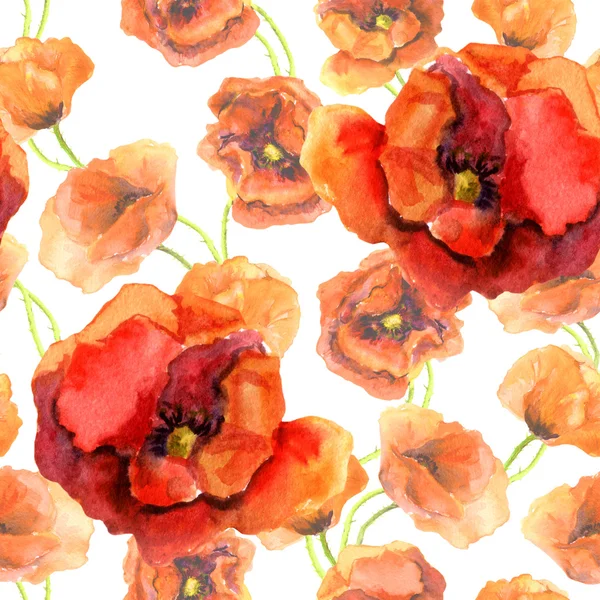 Seamless floral wallpaper with colorful poppies. Watercolor painting — Zdjęcie stockowe