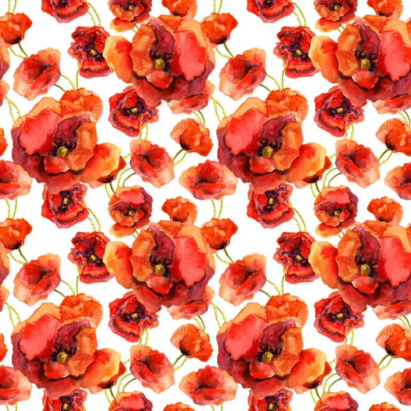 Seamless floral wallpaper with colorful poppies. Watercolor painting — Zdjęcie stockowe