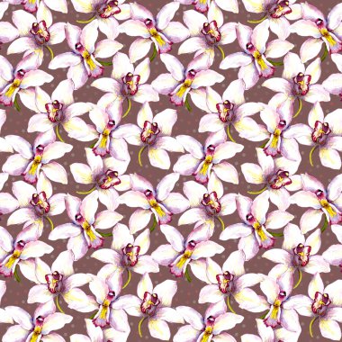 Seamless floral template with white orchid flower. Hand painted aquarell drawing