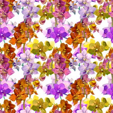 Exotic orchid flowers. Repeating floral pattern. Watercolor