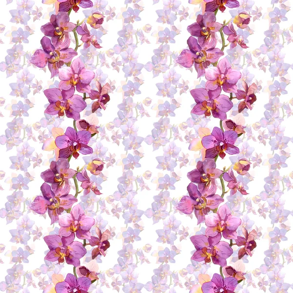 Tropical orchid flowers. Repeating floral pattern. Watercolour — 图库照片