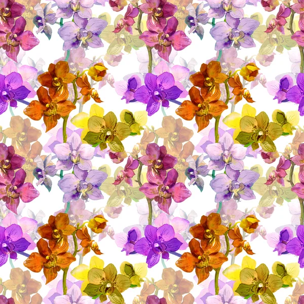 Flores de orquídeas tropicais. Repetindo padrão floral. Cor da água — Fotografia de Stock