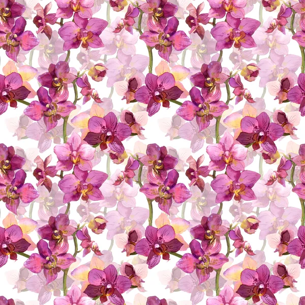 Seamless hand painted repeated pattern with exotic flowers orchids — Stock Photo, Image