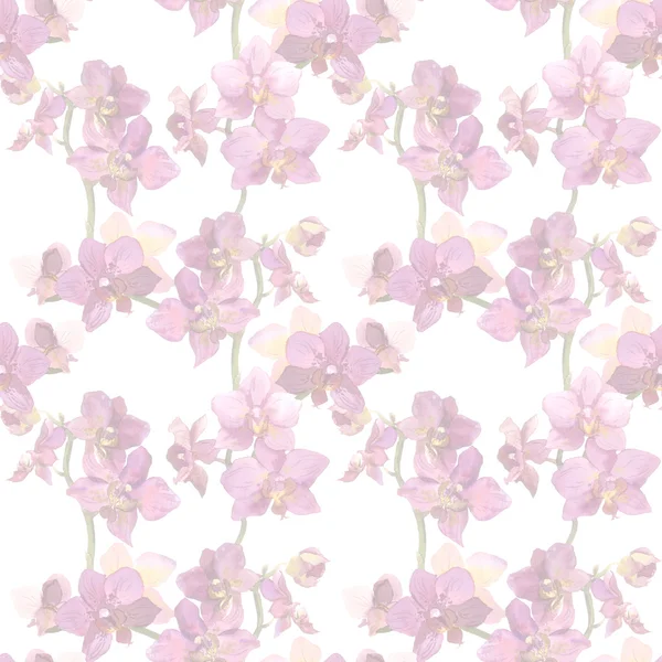 Repeated wallpaper with faded floral design - purple orchid flowers — 图库照片