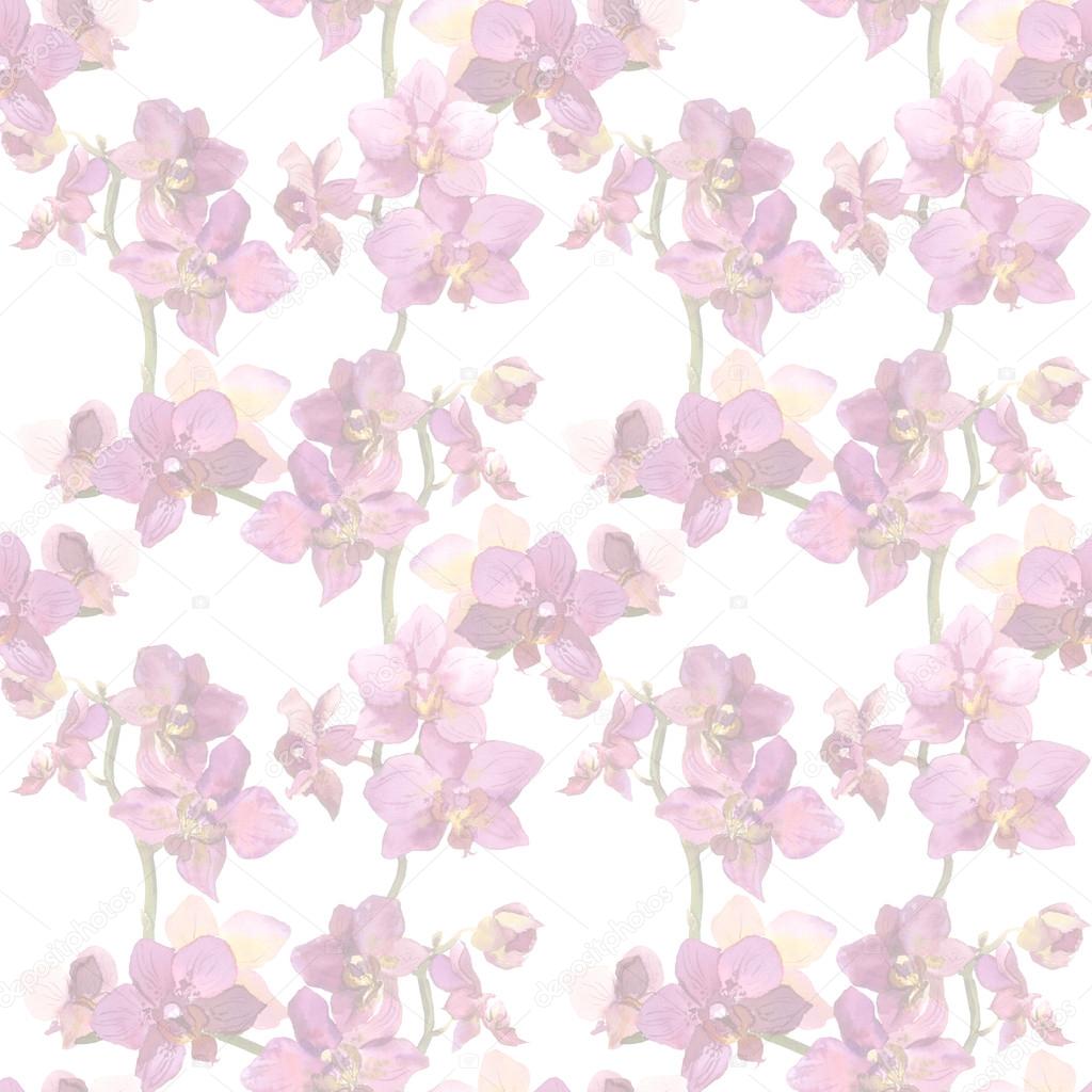 Repeated wallpaper with faded floral design - purple orchid flowers