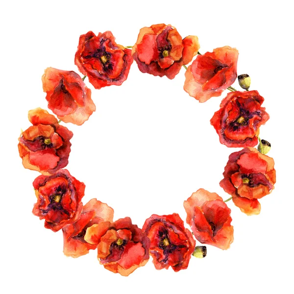 Floral brilhante coroa redonda com flores brilhantes papoilas . — Fotografia de Stock