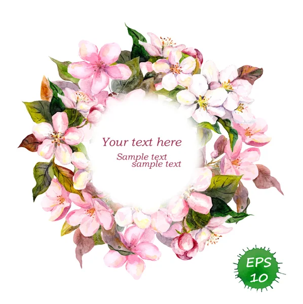 Floral στρογγυλό στεφάνι με ροζ λουλούδια για την κομψή σχεδίαση vintage και μόδας. Ακουαρέλα διάνυσμα — Διανυσματικό Αρχείο