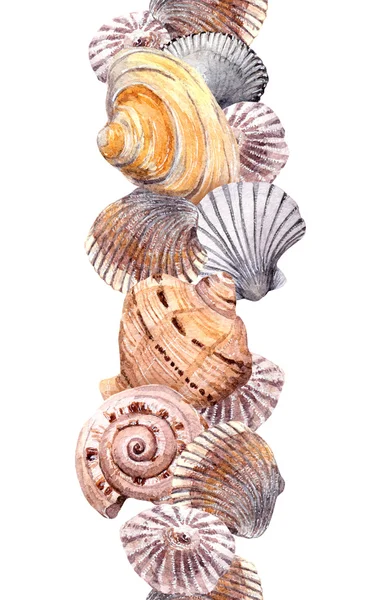 Tira de fronteira sem costura com conchas do mar. Banner de moldura aquarela — Fotografia de Stock