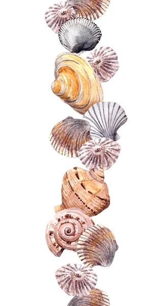 Seamless border line with seashells. Aquarelle frame — Stock Photo, Image