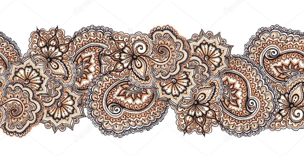 Ornate decorative repeating border pattern. Indian embroidery frame