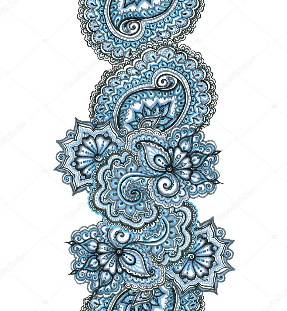 Ornate decorative repeating border pattern. Indian embroidery frame