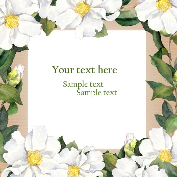 Cartão postal vintage aquarela com retro floral moldura flores brancas — Fotografia de Stock