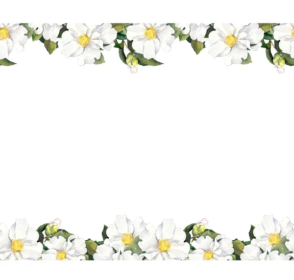 无缝花带钢框架与白色的花。水彩画边框 — 图库照片
