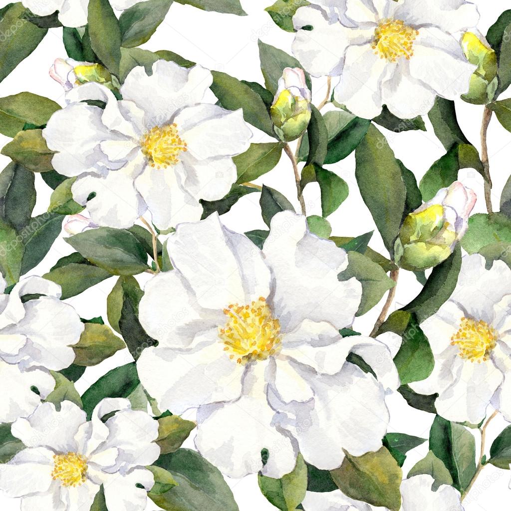 Seamless floral pattern with flowers. Watercolor painting on white background