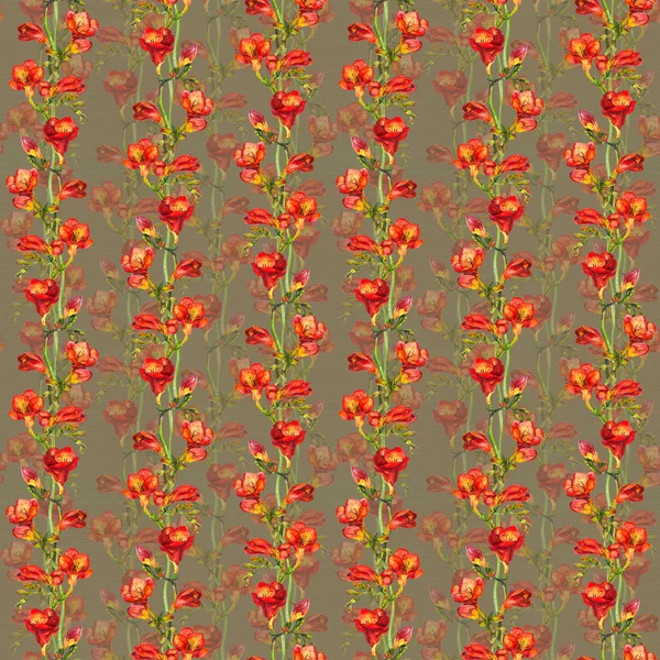 Plantilla sin costuras con flor de freesia roja sobre textura de papel — Foto de Stock