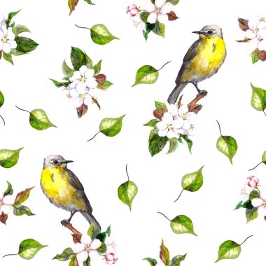 kuşlar ile sorunsuz çiçek arka plan