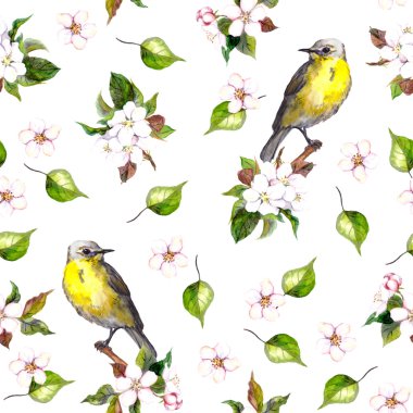 Vintage elegant seamless floral pattern with birds