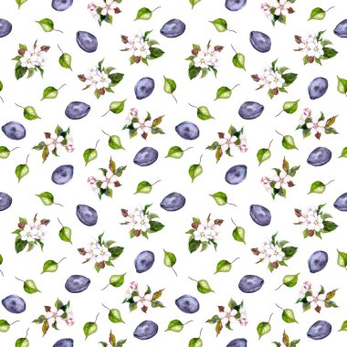 Floral seamless pattern with flowers and plumes fruits