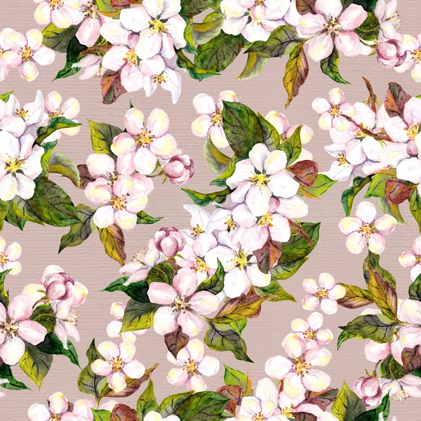 Seamless floral retro pattern with cherry flower - sakura blossom. Retro watercolour artwork — ストック写真