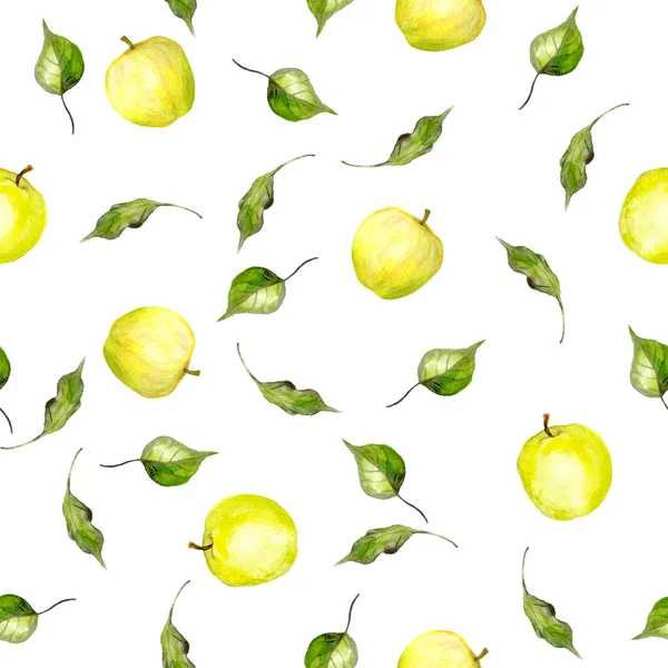 Nahtloses Muster mit gelben Äpfeln und Blättern — Stockfoto
