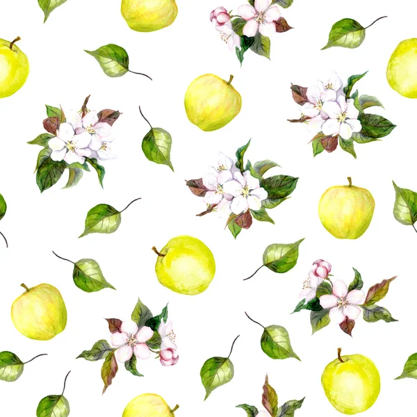 Hintergrund mit Apfelblüten, Blättern und Äpfeln — Stockfoto