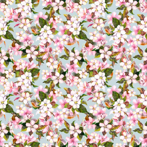 Seamless repeated floral pattern - pink cherry sakura and apple flowers. Watercolor — Stockfoto