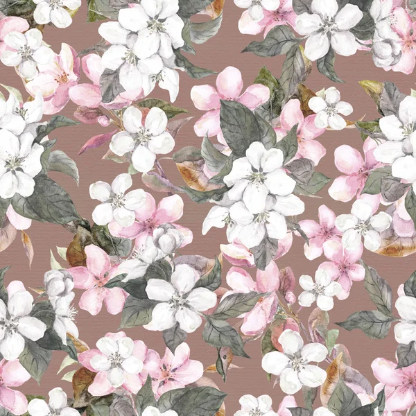 Seamless repeated floral pattern - pink cherry sakura and apple flowers. Watercolor — Stockfoto