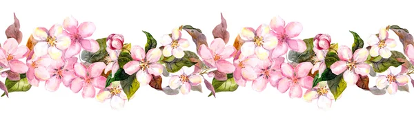 Bordure florale répétée sans couture - cerise rose - sakura - et fleurs de pomme. Aquarelle — Photo